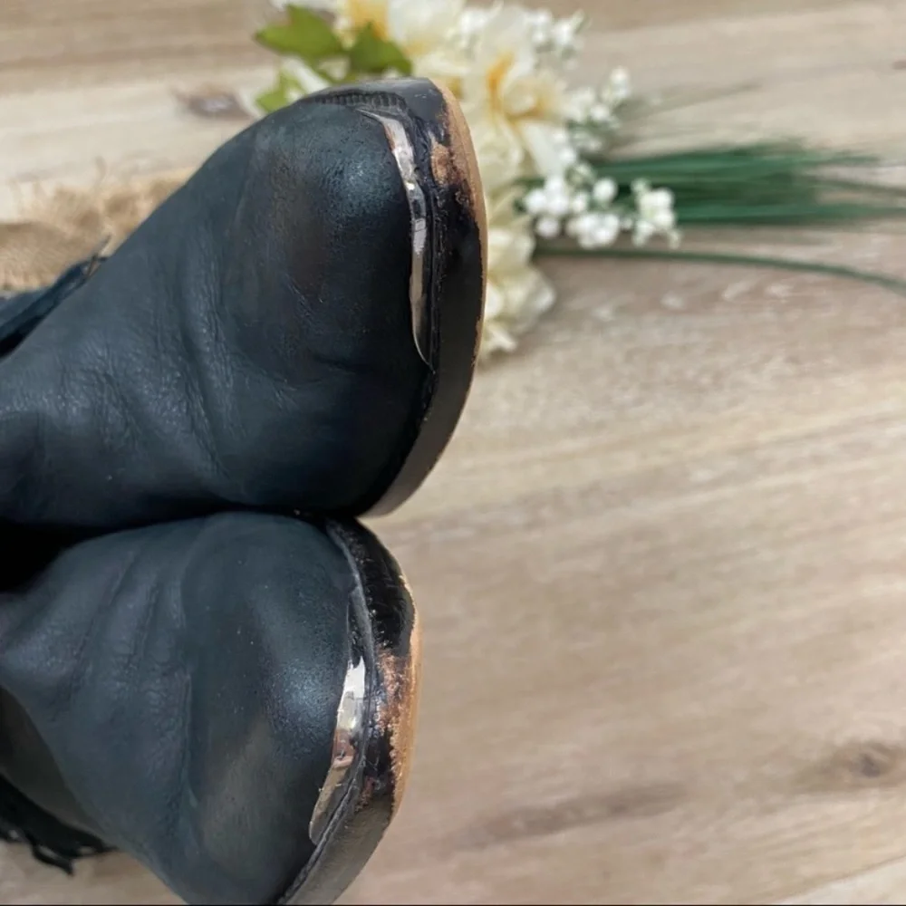 Dolce Vita “Sema” Black Nubuck Leather Side Fringe Booties